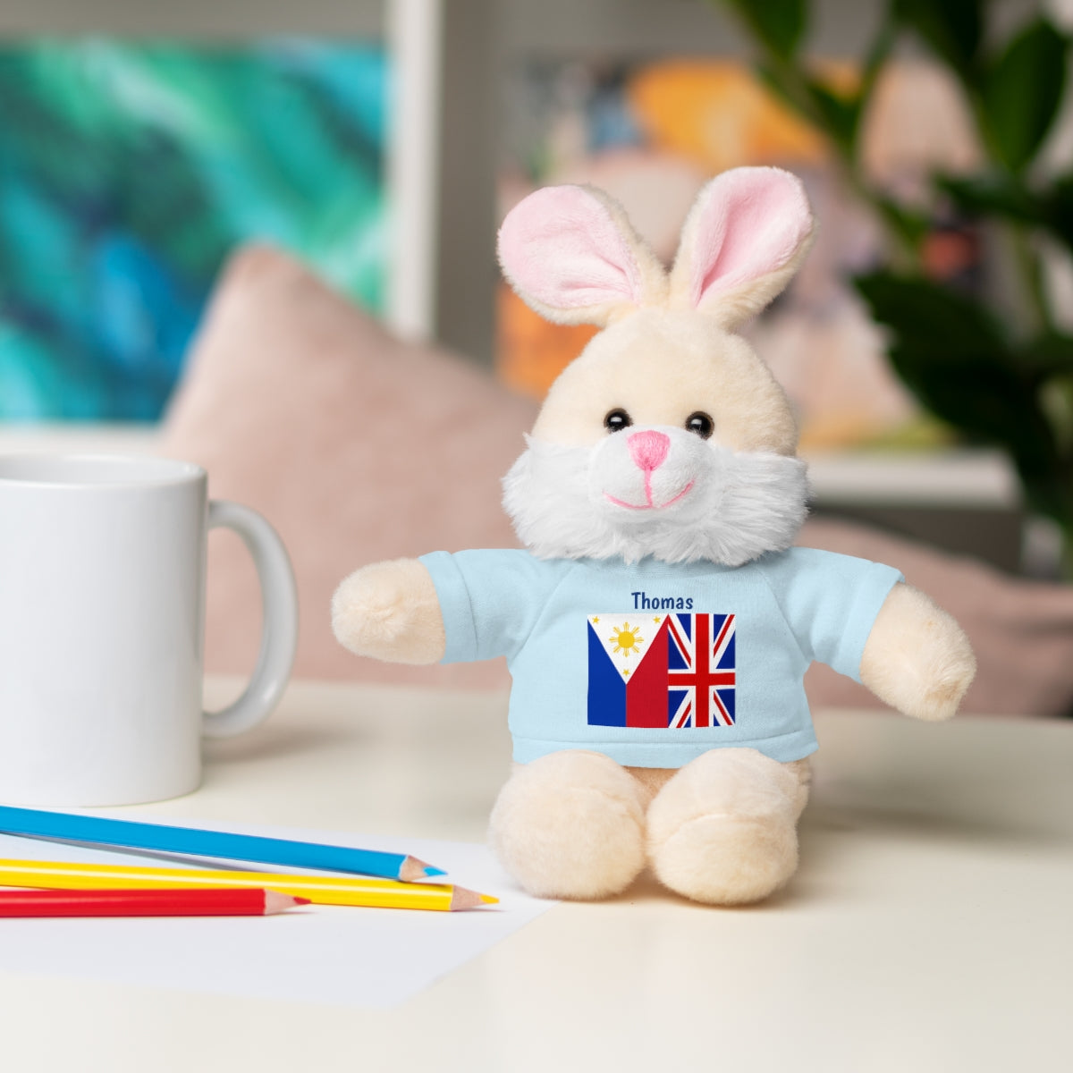 Personalized Filipino Stuffed Animal Toy  with Tee | Philippines & UK Flag | Gift for kids and adults | Holiday Gifting idea