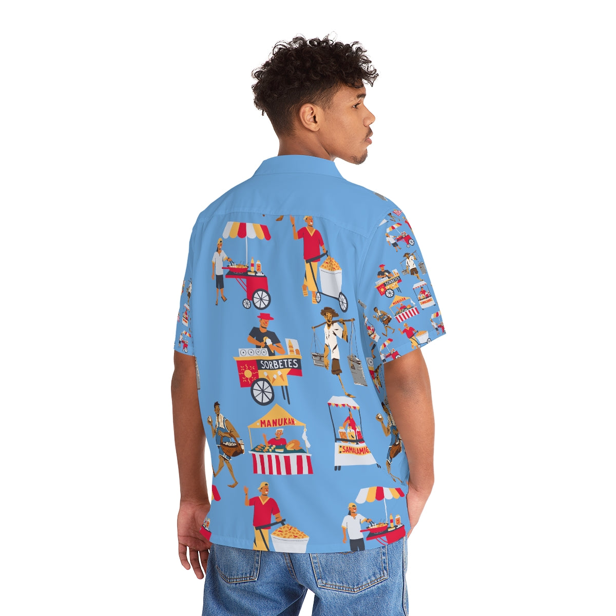 Philippines Street Foods  Theme Men's Hawaiian Shirt | Filipino Pinoy Shirt| Fathers Day Hawaiian Polo Shirt | Fathers Day Gift