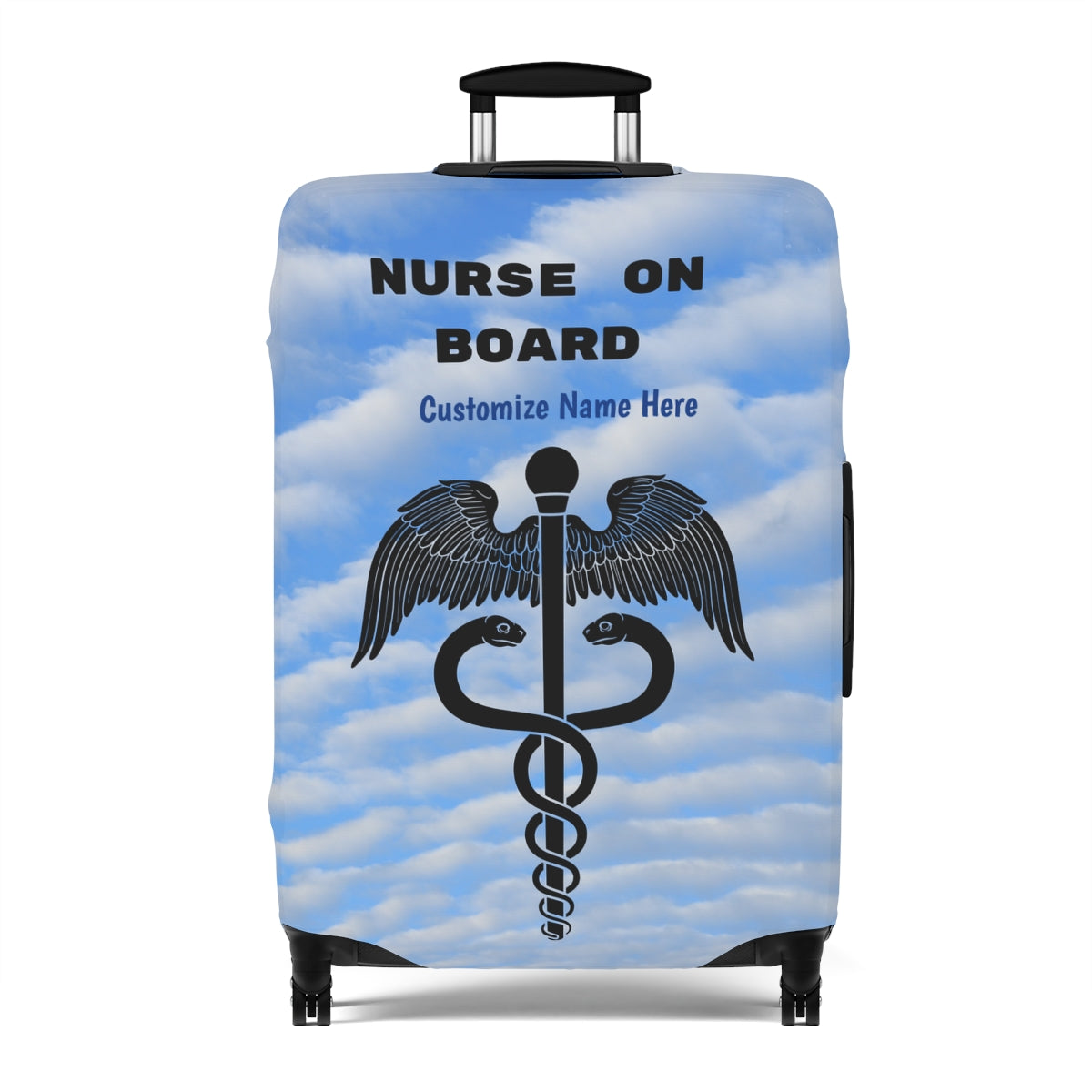 Personalized  Nurse on Board Luggage Cover | Unique  Suitcase Protector | Crisply Printed , Washable.