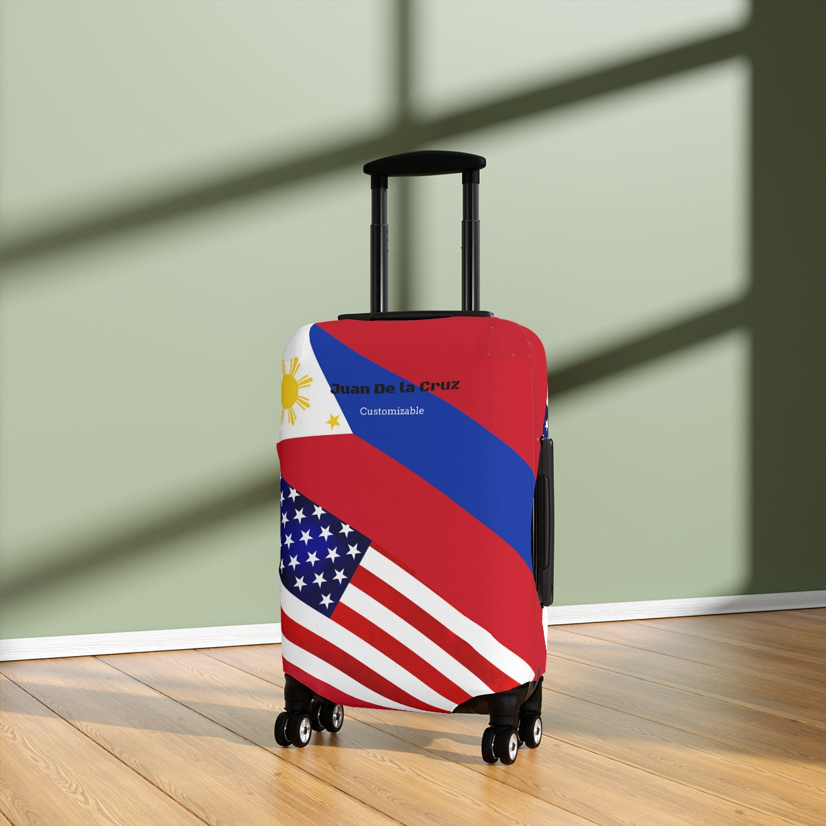 Personalized Mixed Philippines USA Flag theme Luggage Cover | Suitcase Protector | Crisply Printed , Washable.