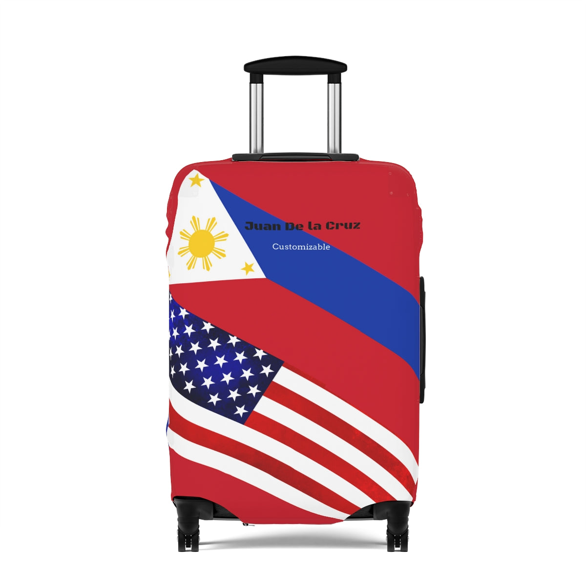 Personalized Mixed Philippines USA Flag theme Luggage Cover | Suitcase Protector | Crisply Printed , Washable.