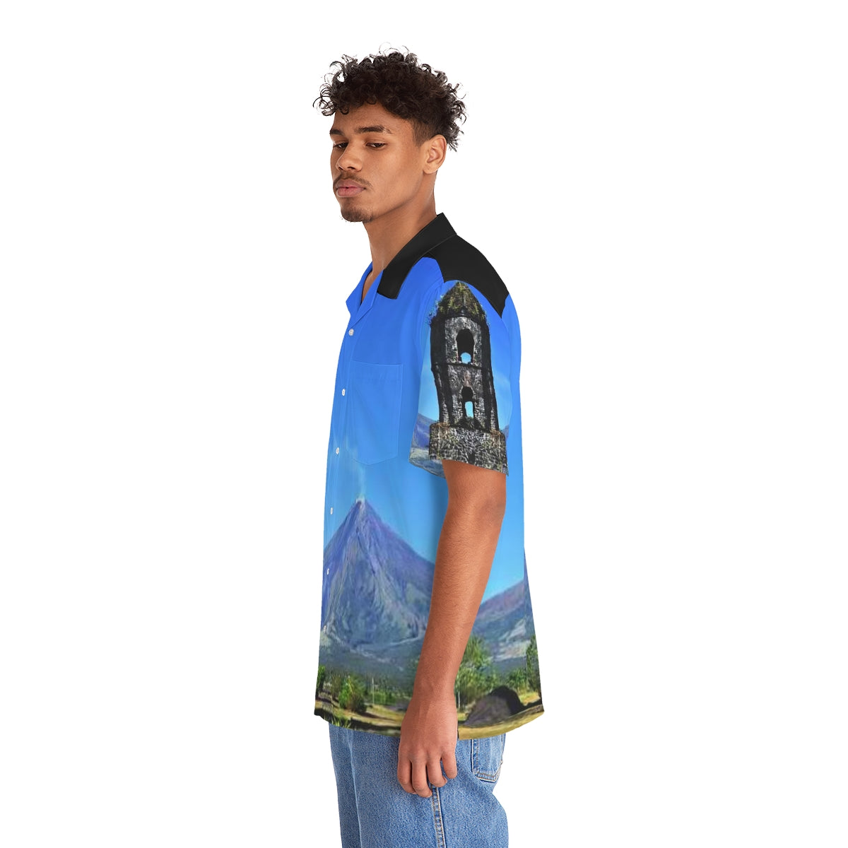 Philippines Mayon Volcano Theme Men's Hawaiian Shirt | Filipino Pinoy Shirt| Fathers Day Hawaiian Polo Shirt | Fathers Day Gift| Bicolanos.