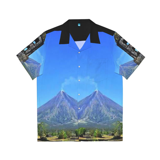 Philippines Mayon Volcano Theme Men's Hawaiian Shirt | Filipino Pinoy Shirt| Fathers Day Hawaiian Polo Shirt | Fathers Day Gift| Bicolanos.
