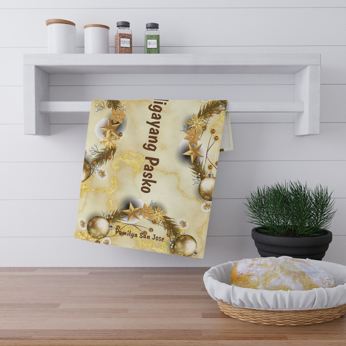 Personalized Filipino Maligayang Pasko Kitchen Towel