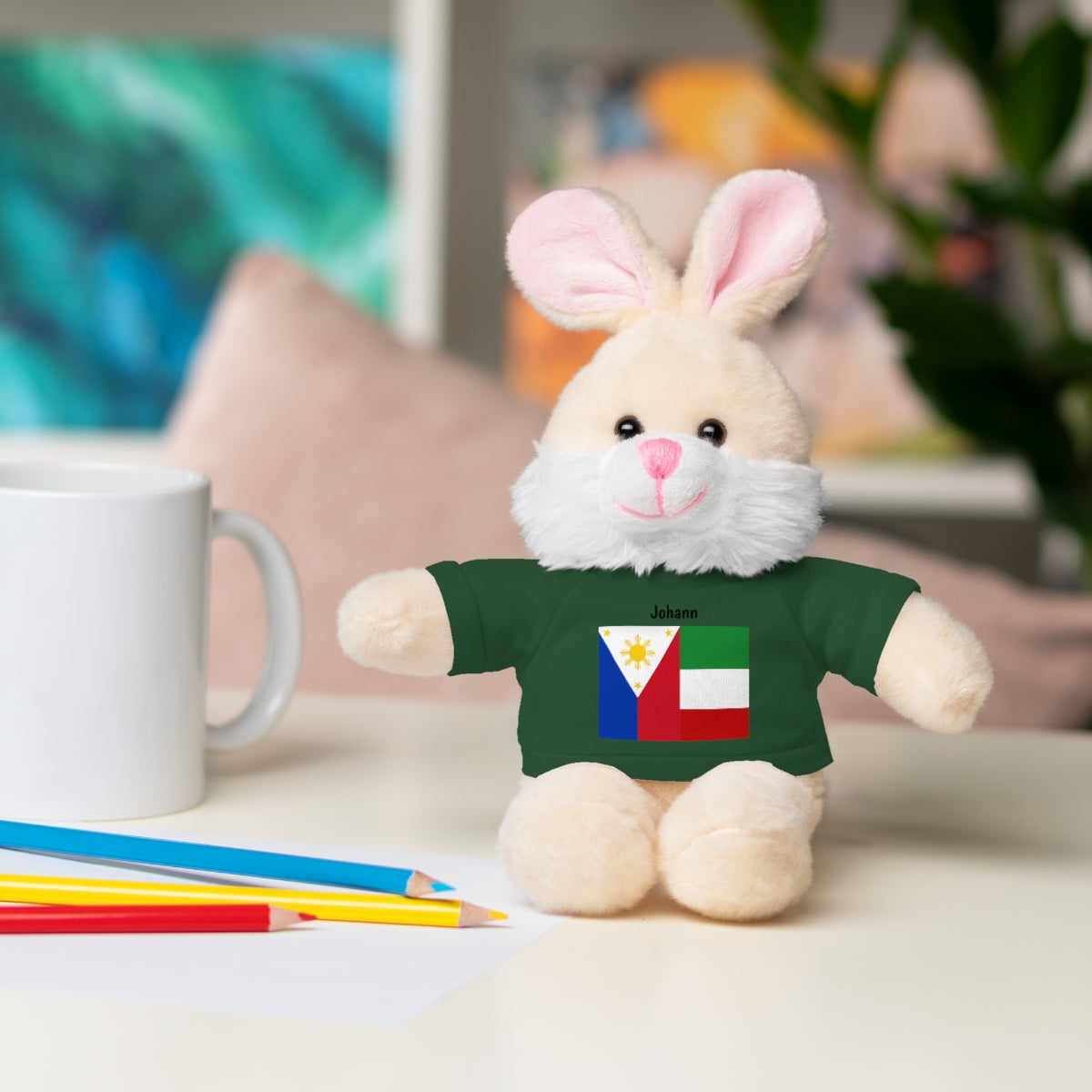 Personalized Filipino Stuffed Animal Toy  with Tee | Philippines & Italy Flag  | Gift for kids and adults | Holiday Gift idea