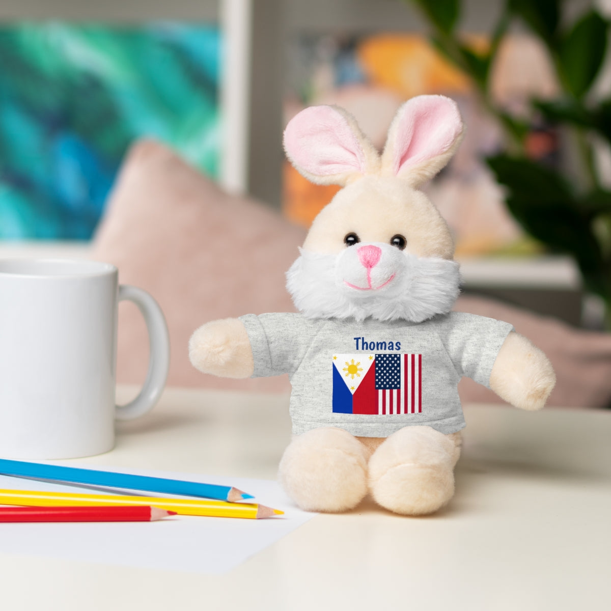 Personalized Filipino Stuffed Animal Toy  with Tee | Philippines and USA Flag | Gift for kids and adults | Holiday Gifting