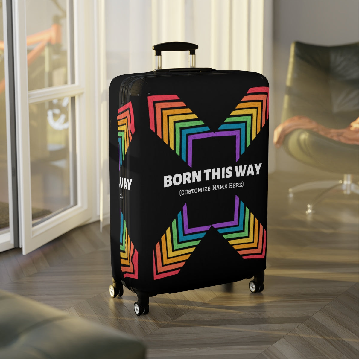 LGBT Prode Luggage Cover | Born this way Suitcase Protector | Crisply Printed , Washable.