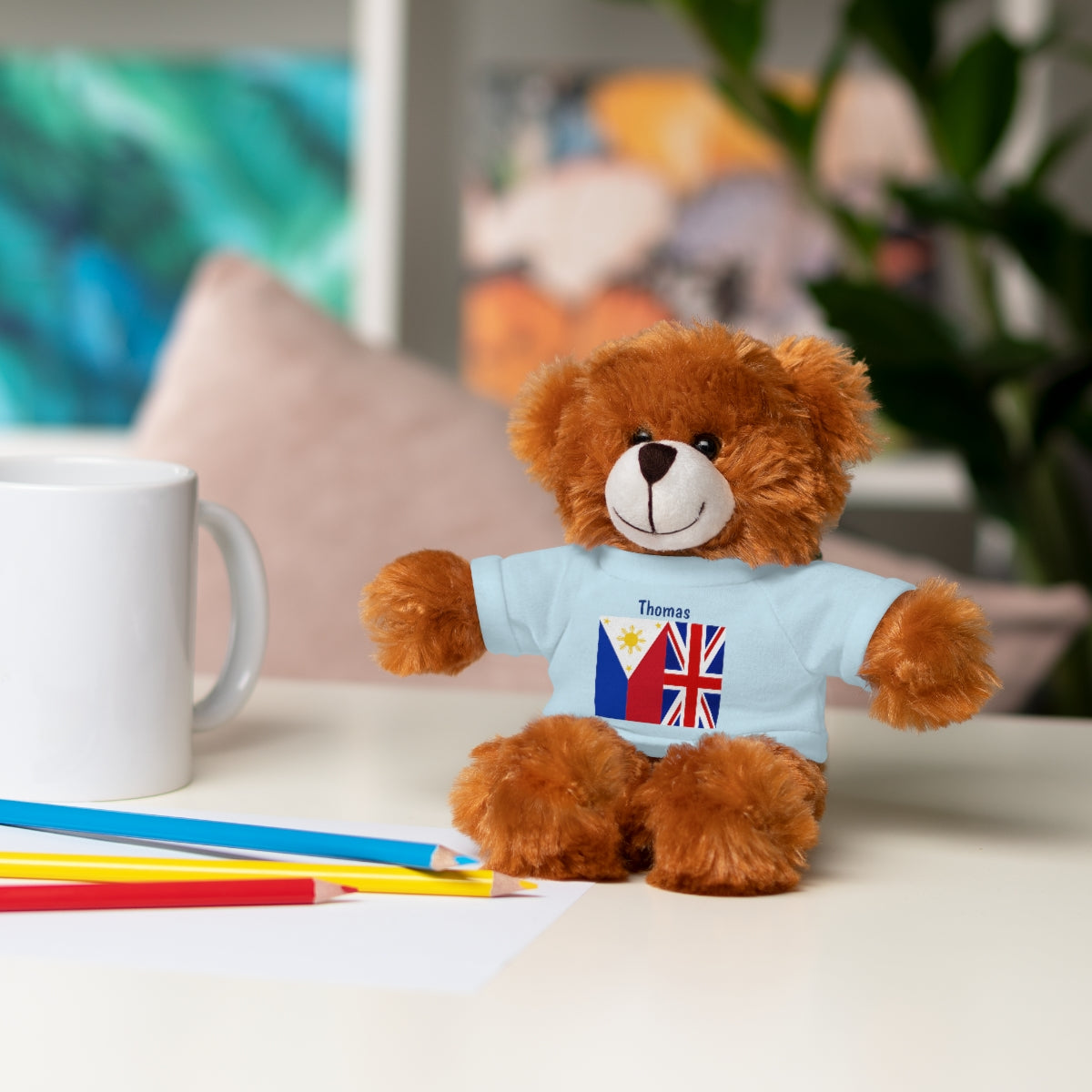 Personalized Filipino Stuffed Animal Toy  with Tee | Philippines & UK Flag | Gift for kids and adults | Holiday Gifting idea