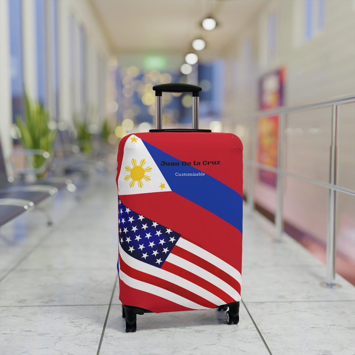 Personalized Mixed Philippines USA Flag theme Luggage Cover | Suitcase Protector | Crisply Printed , Washable.