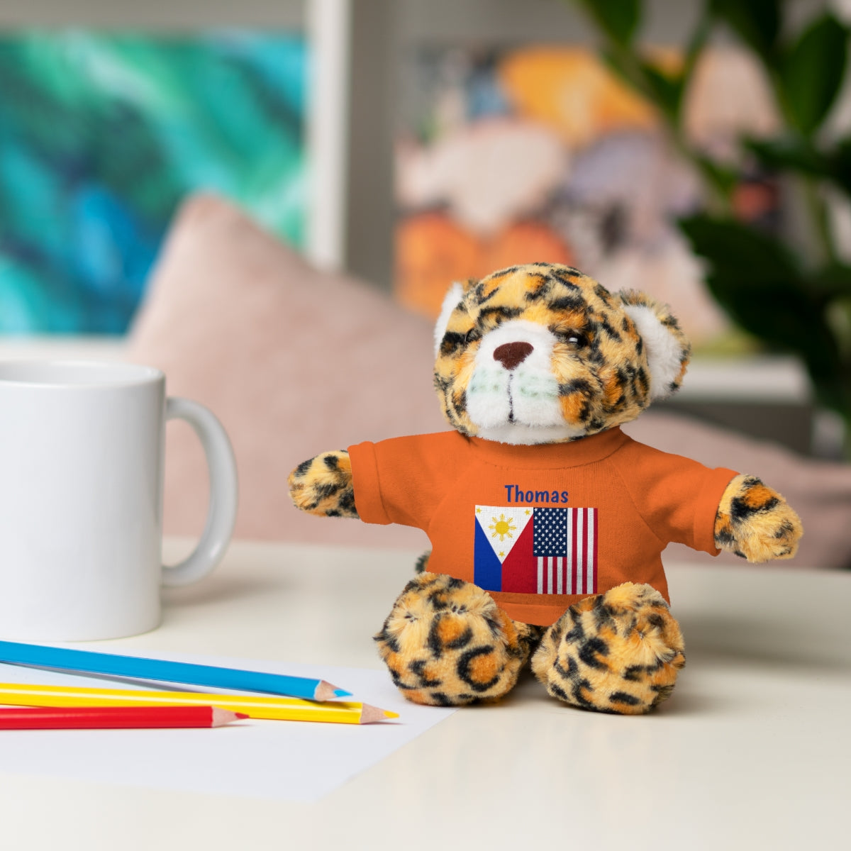 Personalized Filipino Stuffed Animal Toy  with Tee | Philippines and USA Flag | Gift for kids and adults | Holiday Gifting