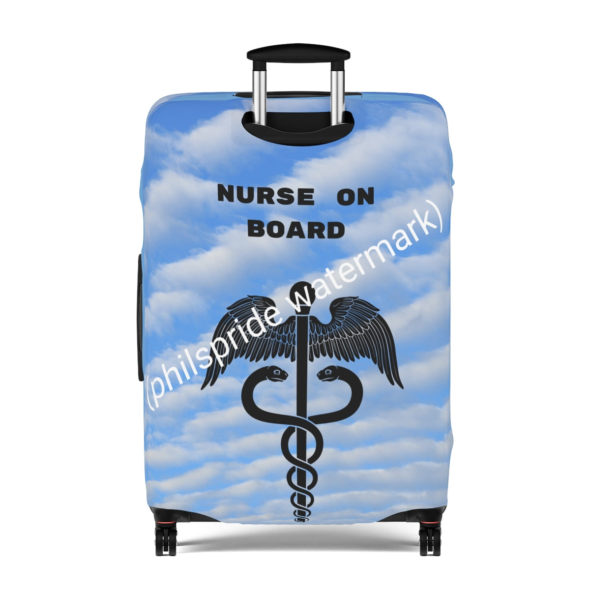 Personalized  Nurse on Board Luggage Cover | Unique  Suitcase Protector | Crisply Printed , Washable.