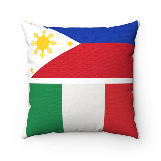 Philippines Italy Flag Spun Polyester Square Pillow, Back to back Philippines USA Flag throw pillow.