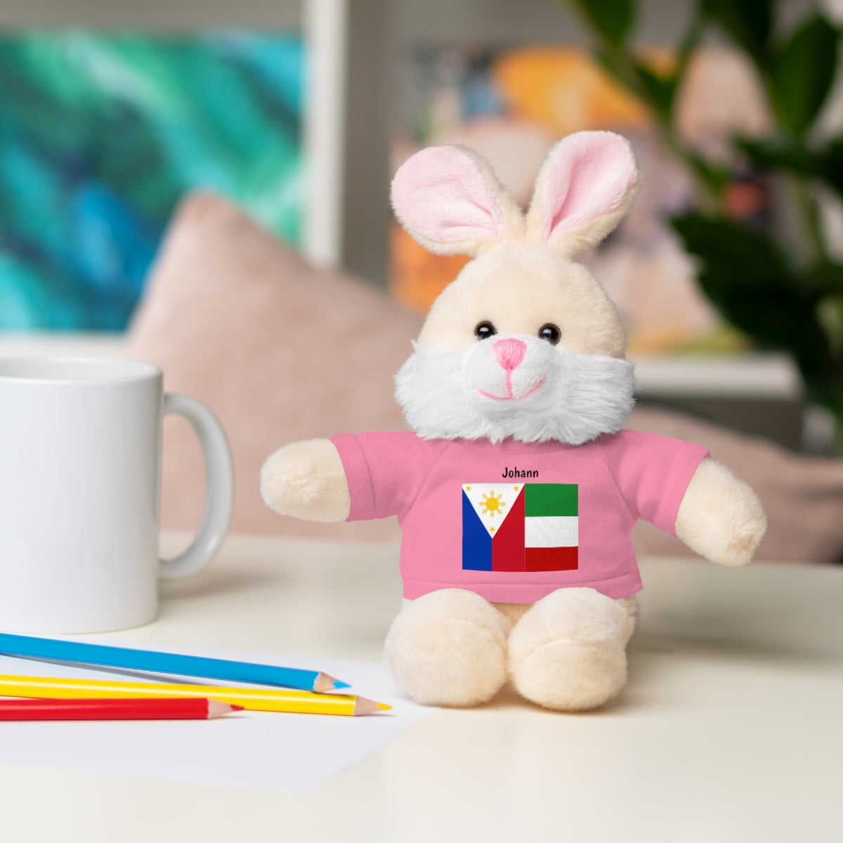 Personalized Filipino Stuffed Animal Toy  with Tee | Philippines & Italy Flag  | Gift for kids and adults | Holiday Gift idea