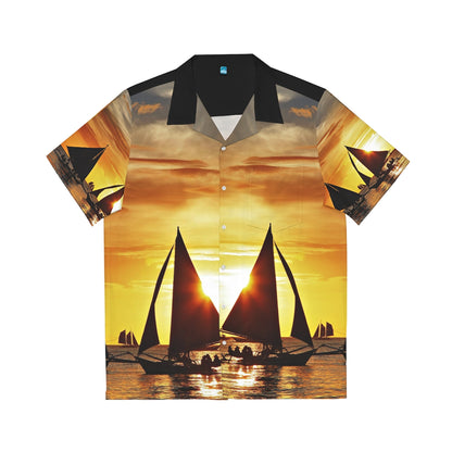 Philippines Boracay  Theme Men's Hawaiian Shirt | Filipino Pinoy Shirt| Fathers Day Hawaiian Polo Shirt | Fathers Day Gift