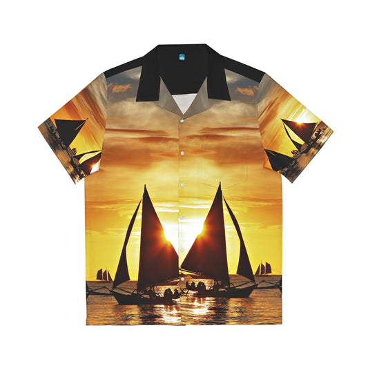 Philippines Boracay  Theme Men's Hawaiian Shirt | Filipino Pinoy Shirt| Fathers Day Hawaiian Polo Shirt | Fathers Day Gift