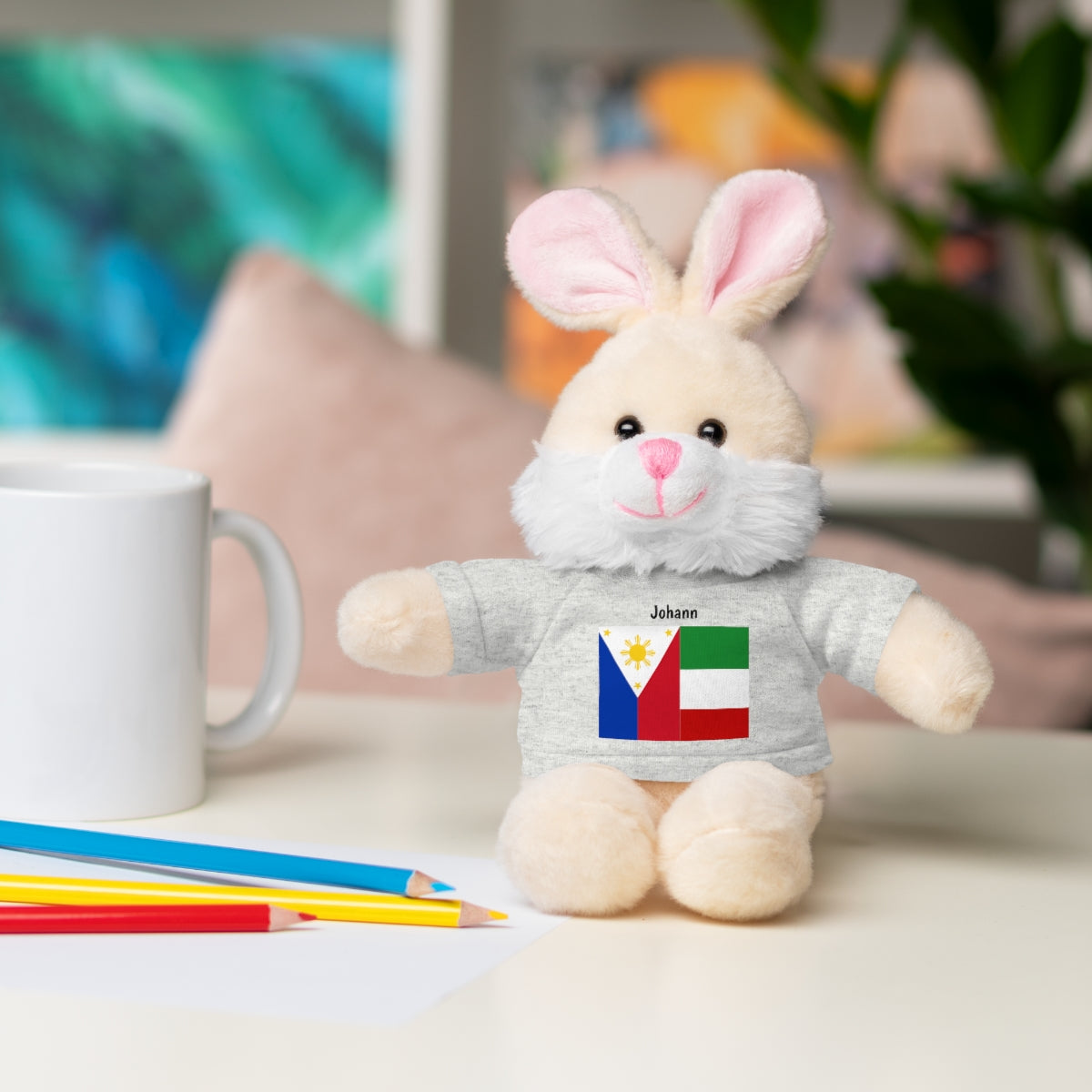 Personalized Filipino Stuffed Animal Toy  with Tee | Philippines & Italy Flag  | Gift for kids and adults | Holiday Gift idea