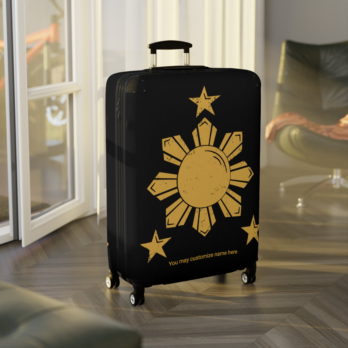 Personalized Philippine Star Luggage Cover | Personalized Suitcase Protector | Crisply Printed , Washable.