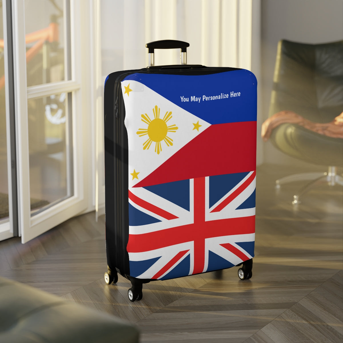 Philippines UK  Flag  Luggage Cover | Personalized Suitcase Protector | Crisply Printed , Washable.